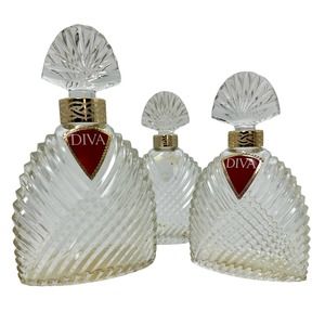 Vintage UNGARO Diva Beautiful Cut Glass Perfume Scent Bottles (3) EMPTY - France